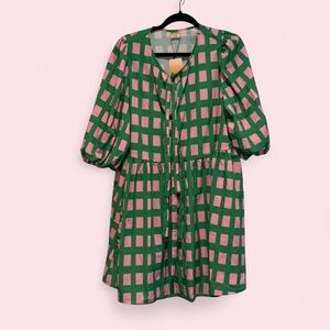 Forever 21 Green Pink Geometric Babydoll Dress Large